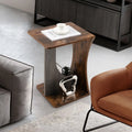 2-Tier Compact C-shape Sofa Side Table-Rustic Brown - Rustic Brown - End & Side Tables