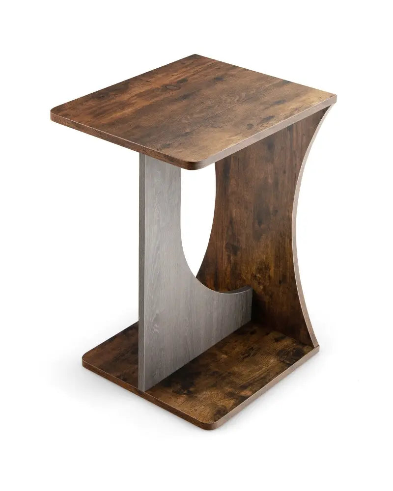 2-Tier Compact C-shape Sofa Side Table-Rustic Brown - Rustic Brown - End & Side Tables