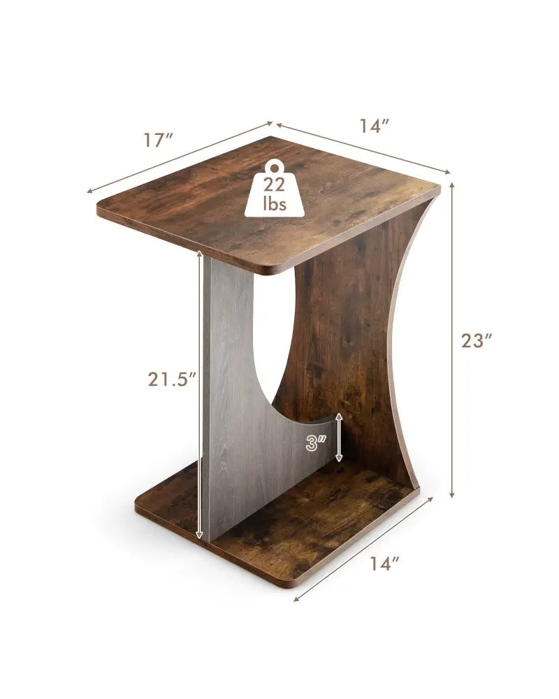 2-Tier Compact C-shape Sofa Side Table-Rustic Brown - Rustic Brown - End & Side Tables