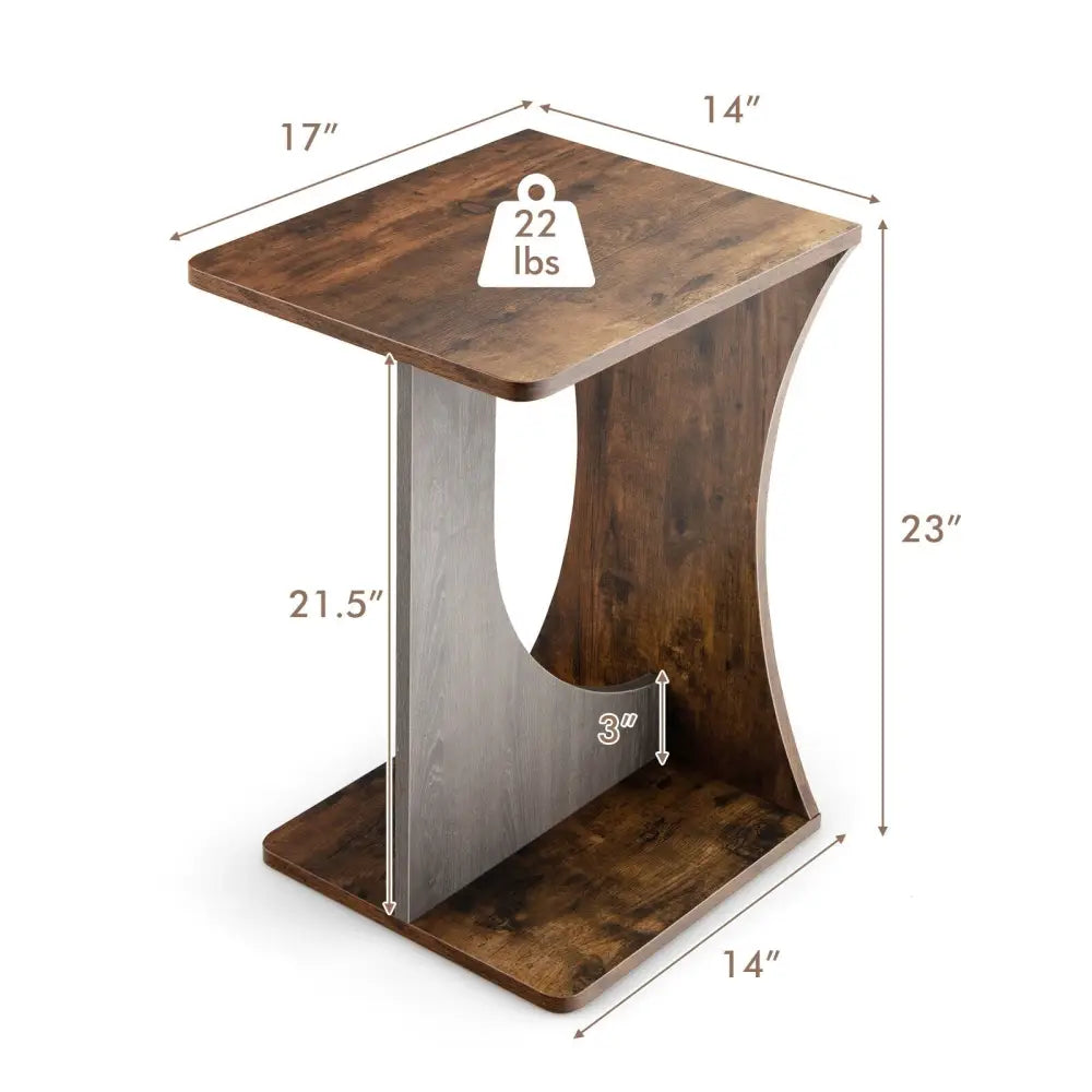 2-Tier Compact C-shape Sofa Side Table-Rustic Brown - Rustic Brown - End & Side Tables