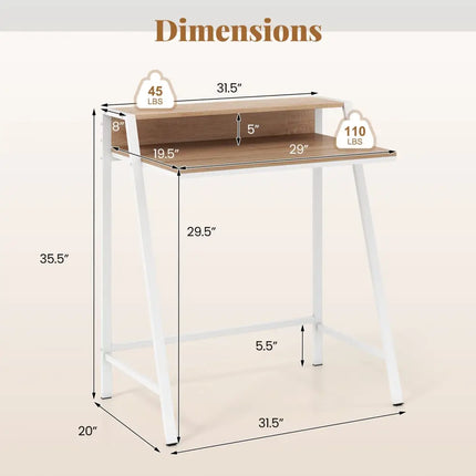 2 Tier Computer Desk PC Laptop Table Study Writing Home Office Workstation New-Natural Costway