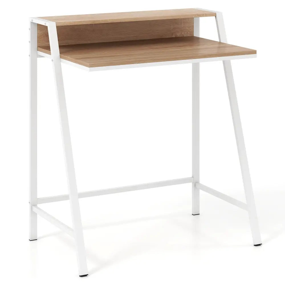 2 Tier Computer Desk PC Laptop Table Study Writing Home Office Workstation New-Natural Costway