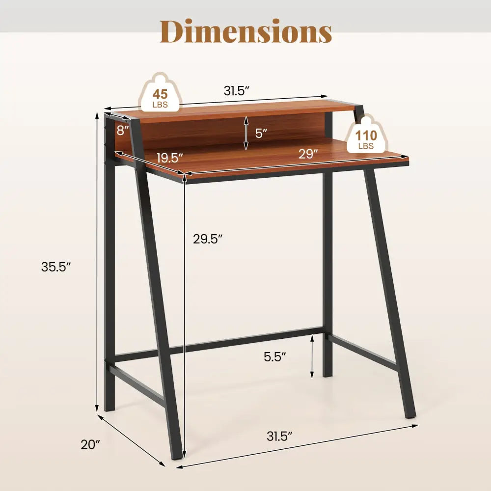 2 Tier Computer Desk PC Laptop Table Study Writing Home Office Workstation New-Walnut - Walnut - Writing Desks