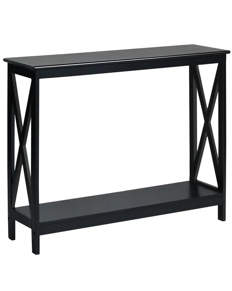 2-Tier Console X-Design Sofa Side Accent Table-Black - Black - Console Tables