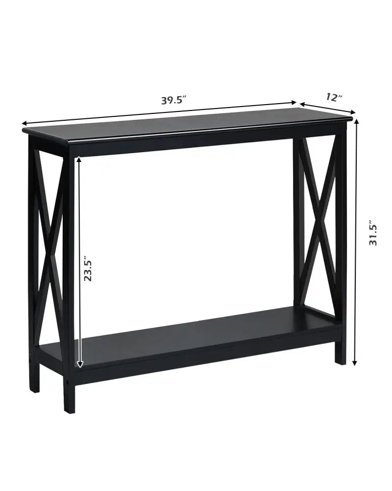 2-Tier Console X-Design Sofa Side Accent Table-Black - Black - Console Tables