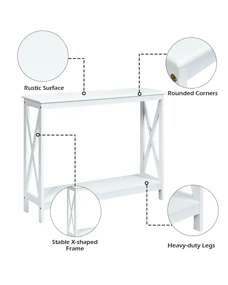 2-Tier Console X-Design Sofa Side Accent Table-White - White - Console Tables