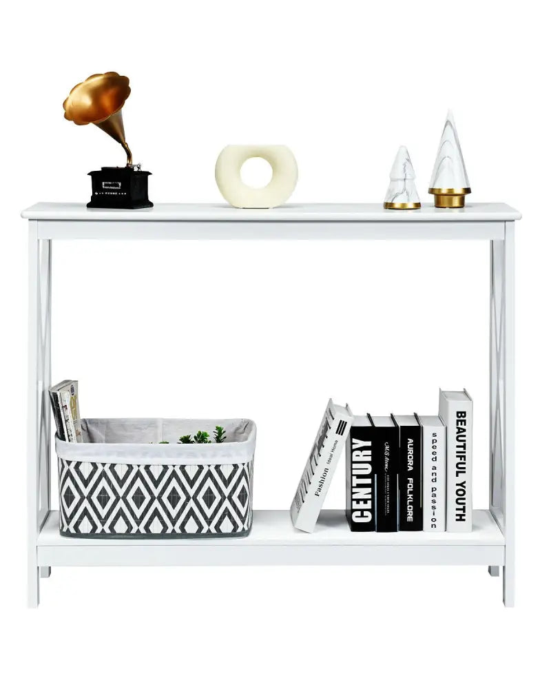 2-Tier Console X-Design Sofa Side Accent Table-White - White - Console Tables