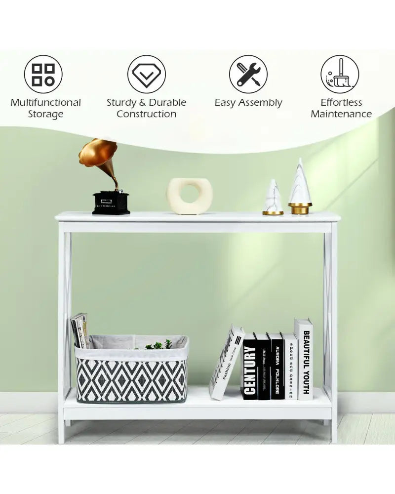 2-Tier Console X-Design Sofa Side Accent Table-White - White - Console Tables