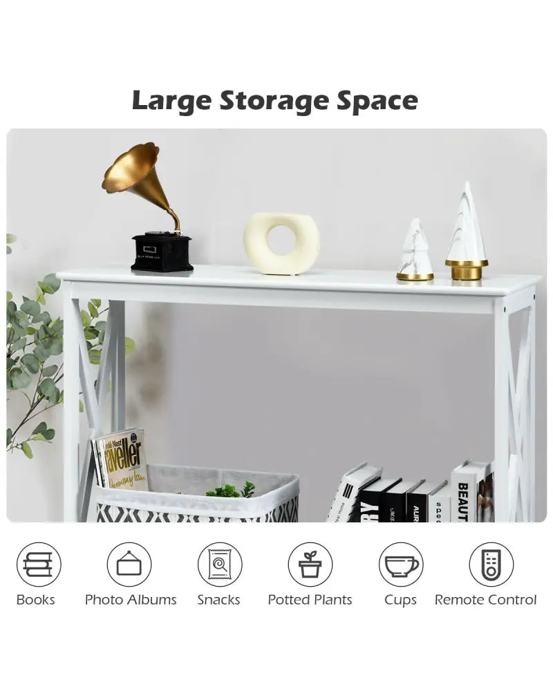 2-Tier Console X-Design Sofa Side Accent Table-White - White - Console Tables