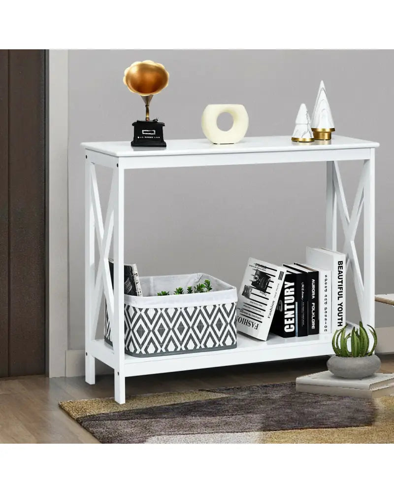 2-Tier Console X-Design Sofa Side Accent Table-White - White - Console Tables