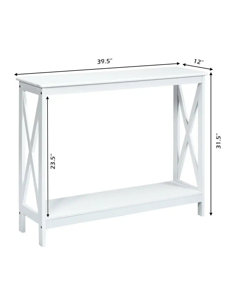 2-Tier Console X-Design Sofa Side Accent Table-White - White - Console Tables