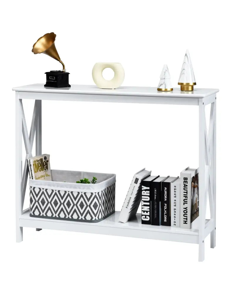 2-Tier Console X-Design Sofa Side Accent Table-White - White - Console Tables