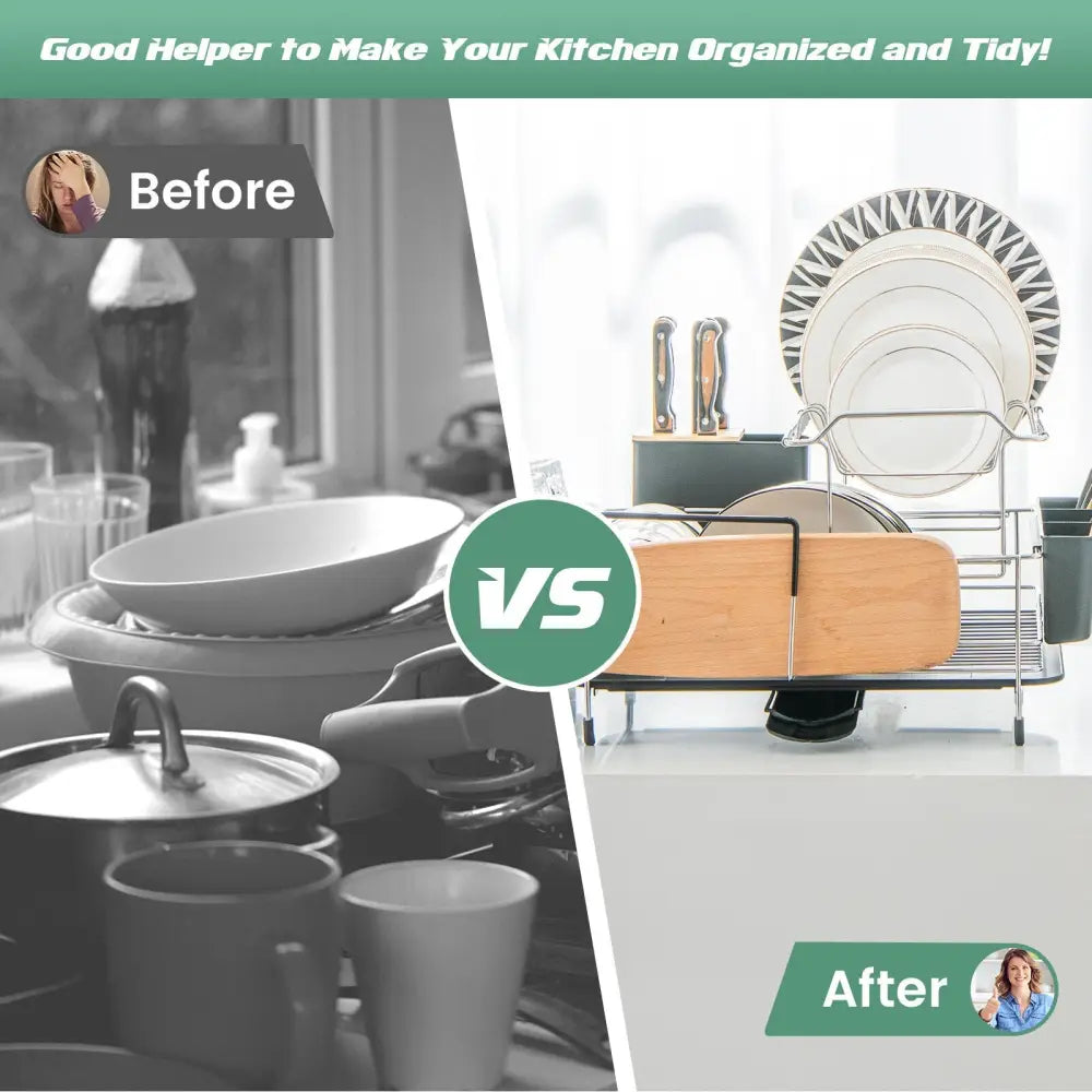 2-Tier Detachable Dish Rack with Drainboard and 360° Swivel Spout-Sliver - Silver - Dish Racks