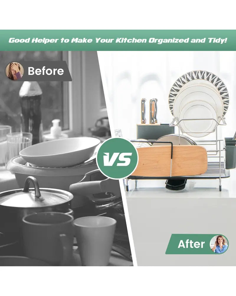 2-Tier Detachable Dish Rack with Drainboard and 360° Swivel Spout-Sliver - Silver - Dish Racks