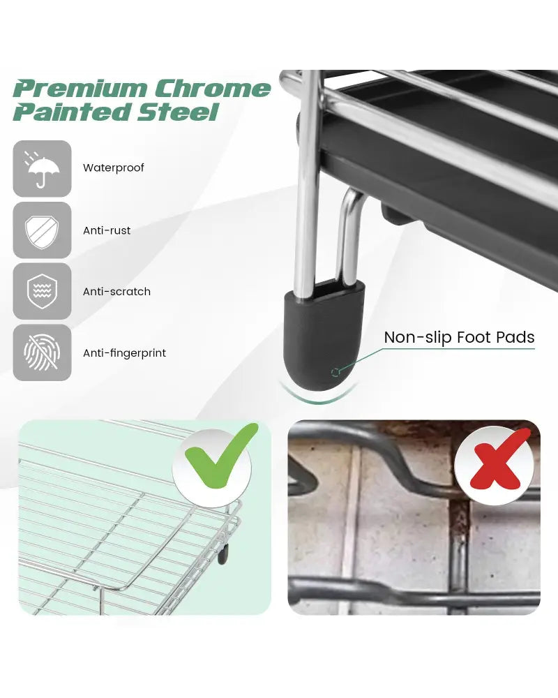 2-Tier Detachable Dish Rack with Drainboard and 360° Swivel Spout-Sliver - Silver - Dish Racks
