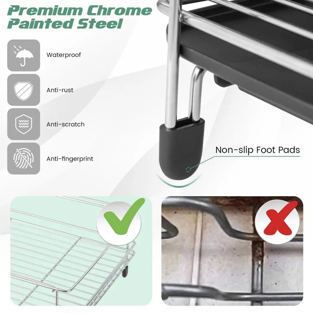 2-Tier Detachable Dish Rack with Drainboard and 360° Swivel Spout-Sliver - Silver - Dish Racks