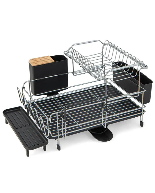 2-Tier Detachable Dish Rack with Drainboard and 360° Swivel Spout-Sliver - Silver - Dish Racks