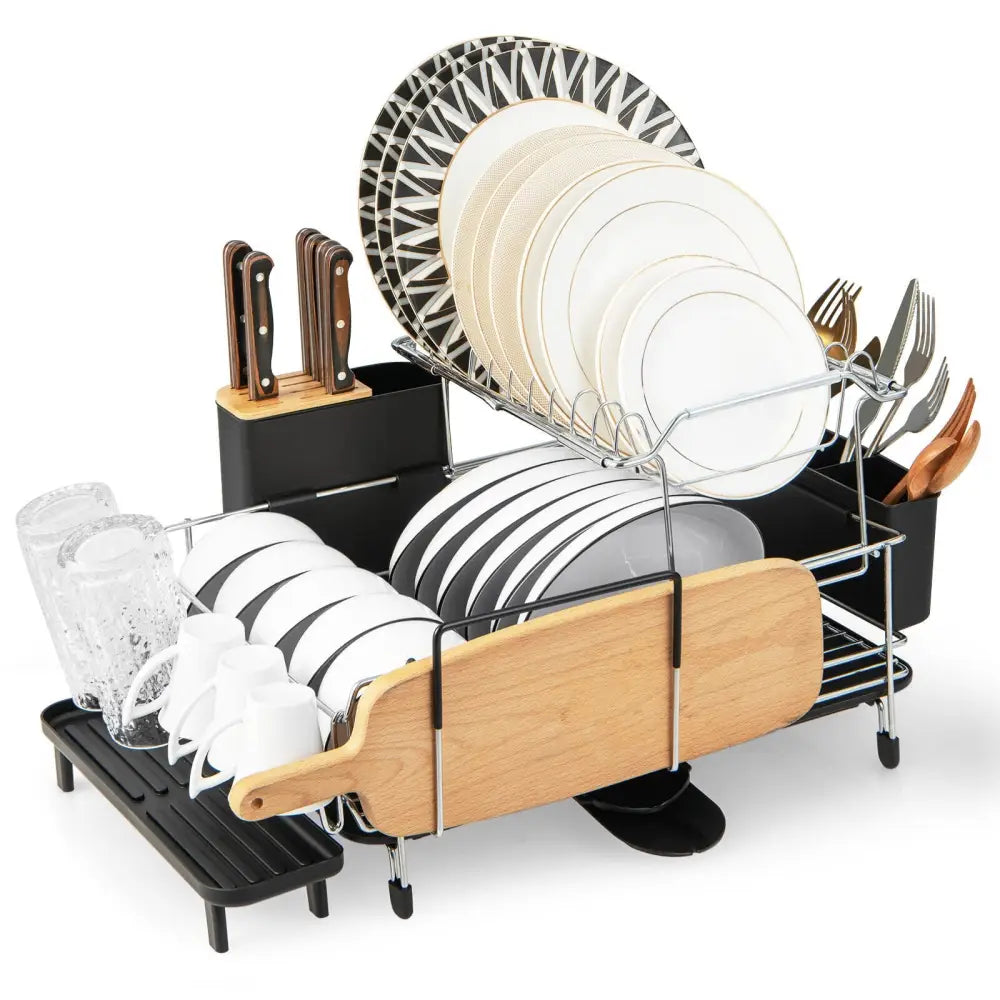 2-Tier Detachable Dish Rack with Drainboard and 360° Swivel Spout-Sliver - Silver - Dish Racks