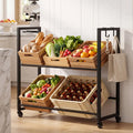 2-Tier Drink Crate Rack with 4 Universal Wheels for Beer and Water Kitchen and Bar-Black - Black - Kitchen Organization