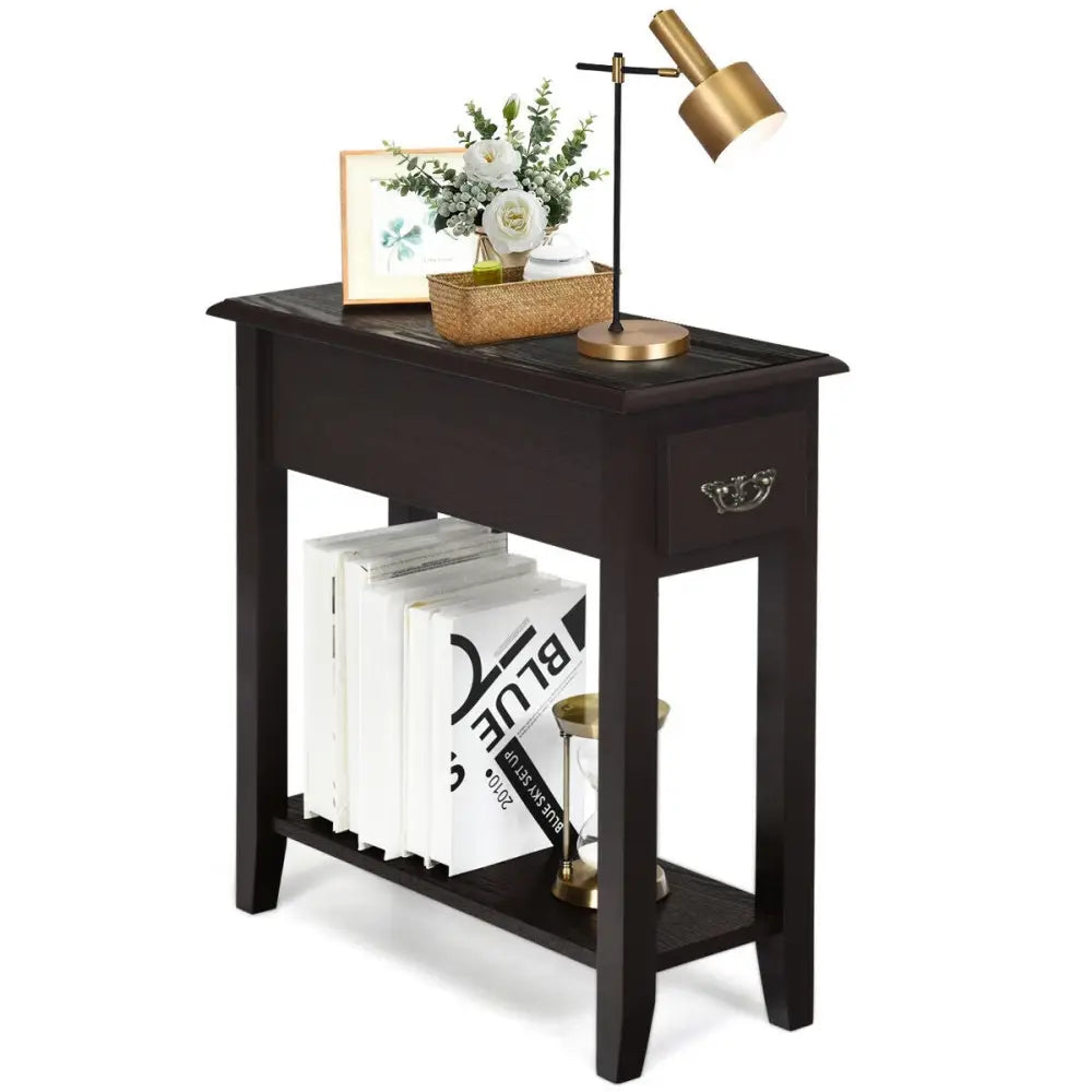 2 Tier End Bedside Sofa Side Table Narrow Nightstand-Espresso - Espresso - End & Side Tables