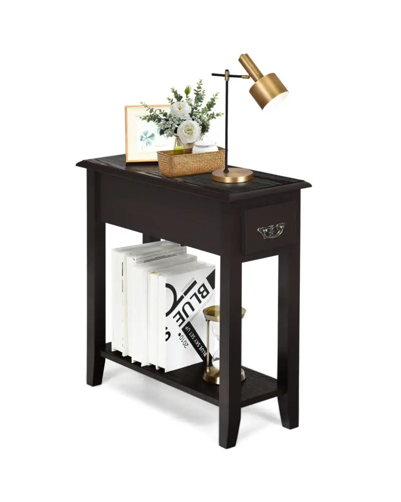 2 Tier End Bedside Sofa Side Table Narrow Nightstand-Espresso - Espresso - End & Side Tables