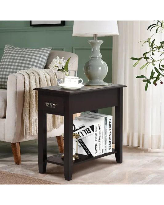 2 Tier End Bedside Sofa Side Table Narrow Nightstand-Espresso - Espresso - End & Side Tables