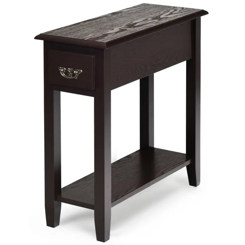 2 Tier End Bedside Sofa Side Table Narrow Nightstand-Espresso - Espresso - End & Side Tables