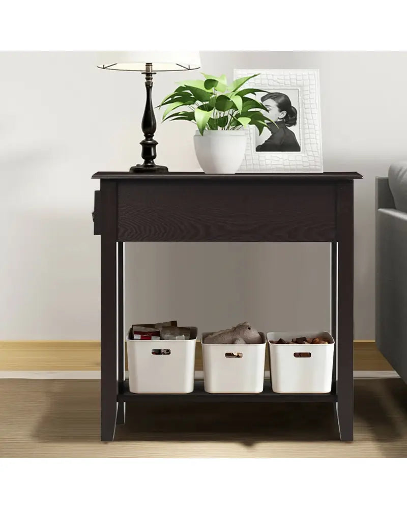 2 Tier End Bedside Sofa Side Table Narrow Nightstand-Espresso - Espresso - End & Side Tables
