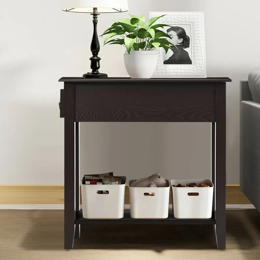 2 Tier End Bedside Sofa Side Table Narrow Nightstand-Espresso - Espresso - End & Side Tables