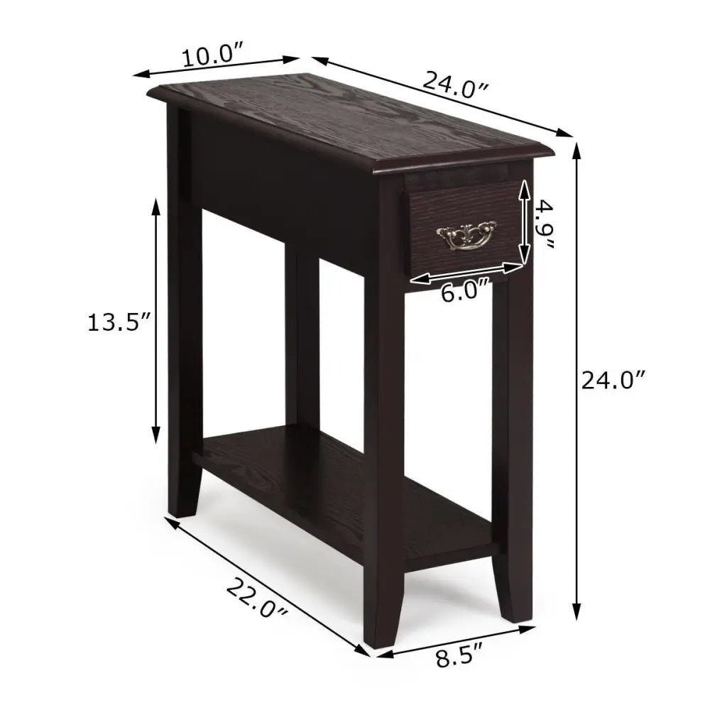 2 Tier End Bedside Sofa Side Table Narrow Nightstand-Espresso - Espresso - End & Side Tables