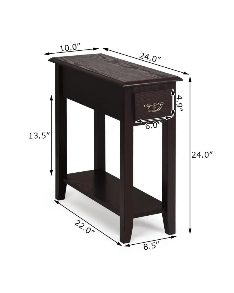 2 Tier End Bedside Sofa Side Table Narrow Nightstand-Espresso - Espresso - End & Side Tables
