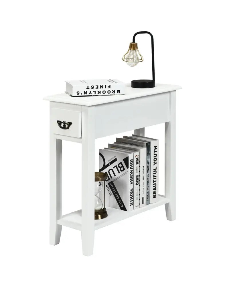 2 Tier End Bedside Sofa Side Table Narrow Nightstand-White - White - End & Side Tables