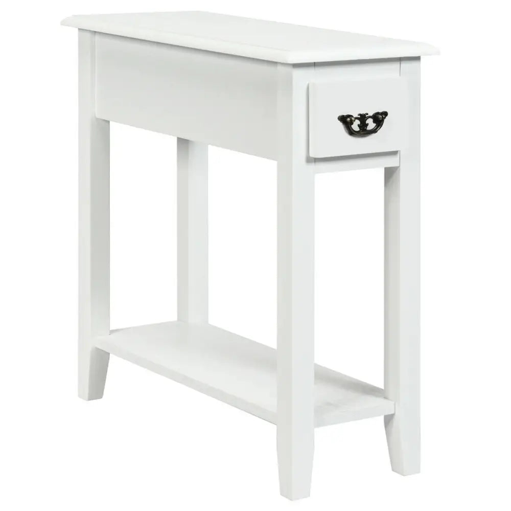 2 Tier End Bedside Sofa Side Table Narrow Nightstand-White - White - End & Side Tables