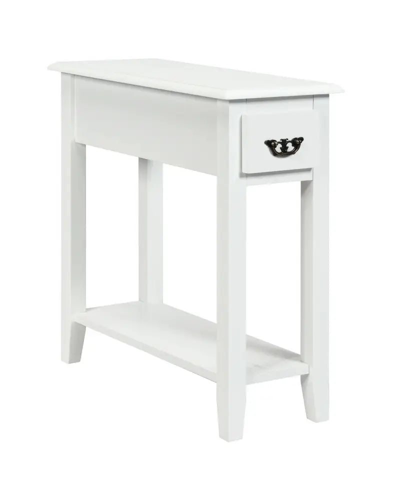 2 Tier End Bedside Sofa Side Table Narrow Nightstand-White - White - End & Side Tables
