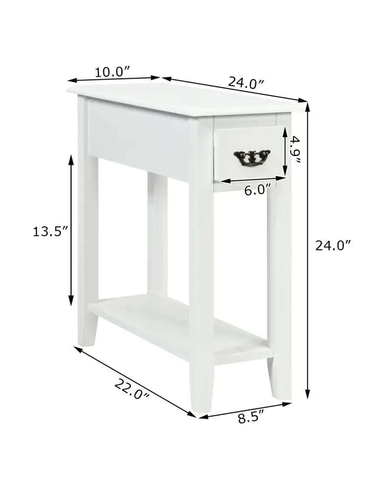 2 Tier End Bedside Sofa Side Table Narrow Nightstand-White - White - End & Side Tables