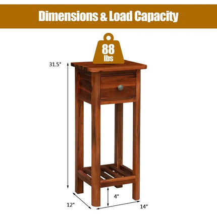 2 Tier End Bedside Table with Drawer Shelf-Brown Costway