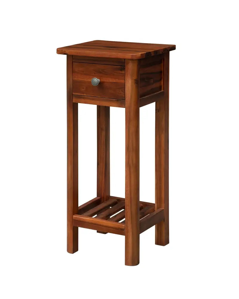 2 Tier End Bedside Table with Drawer Shelf-Brown - Brown - Nightstands