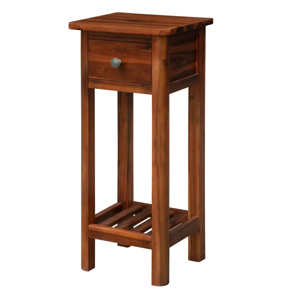 2 Tier End Bedside Table with Drawer Shelf-Brown Costway