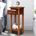 2 Tier End Bedside Table with Drawer Shelf-Brown Costway