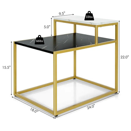 2 Tier End Side Table with  Metal Frame and Storage Shelf for Living Room-White Costway