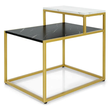 2 Tier End Side Table with  Metal Frame and Storage Shelf for Living Room-White Costway
