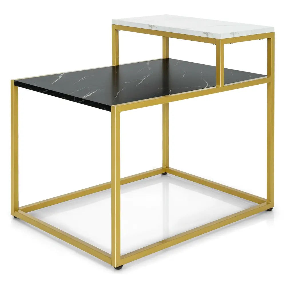 2 Tier End Side Table with  Metal Frame and Storage Shelf for Living Room-White Costway