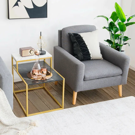 2 Tier End Side Table with  Metal Frame and Storage Shelf for Living Room-White Costway