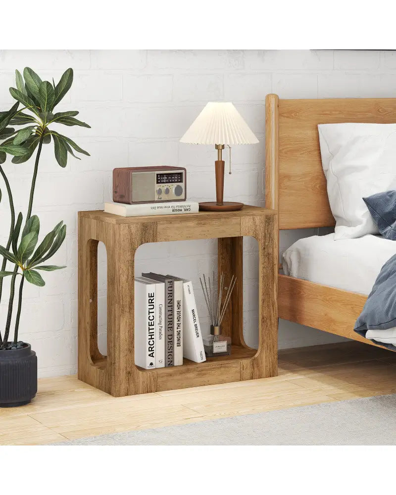 2-Tier End Table with Storage Shelf for Living Room-Oak - Oak - End & Side Tables