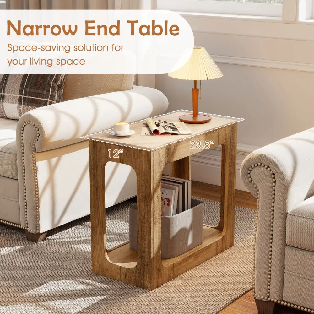2-Tier End Table with Storage Shelf for Living Room-Oak - Oak - End & Side Tables