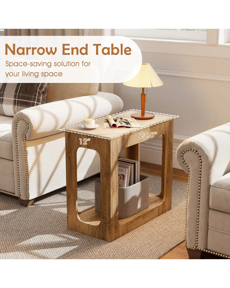 2-Tier End Table with Storage Shelf for Living Room-Oak - Oak - End & Side Tables