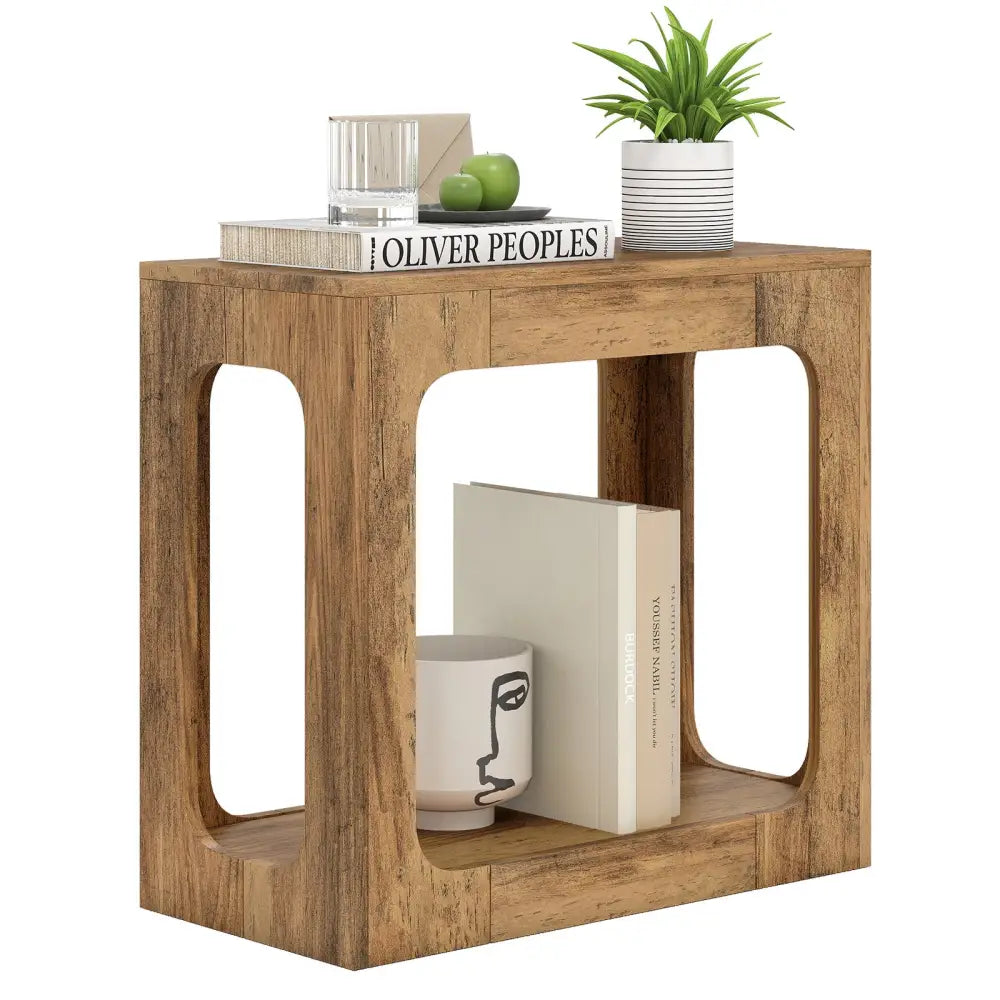 2-Tier End Table with Storage Shelf for Living Room-Oak - Oak - End & Side Tables