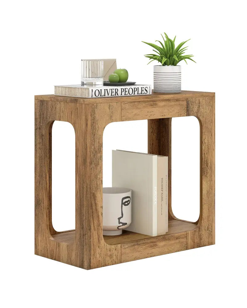2-Tier End Table with Storage Shelf for Living Room-Oak - Oak - End & Side Tables