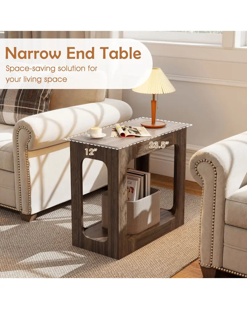2-Tier End Table with Storage Shelf for Living Room-Walnut - Walnut - End & Side Tables