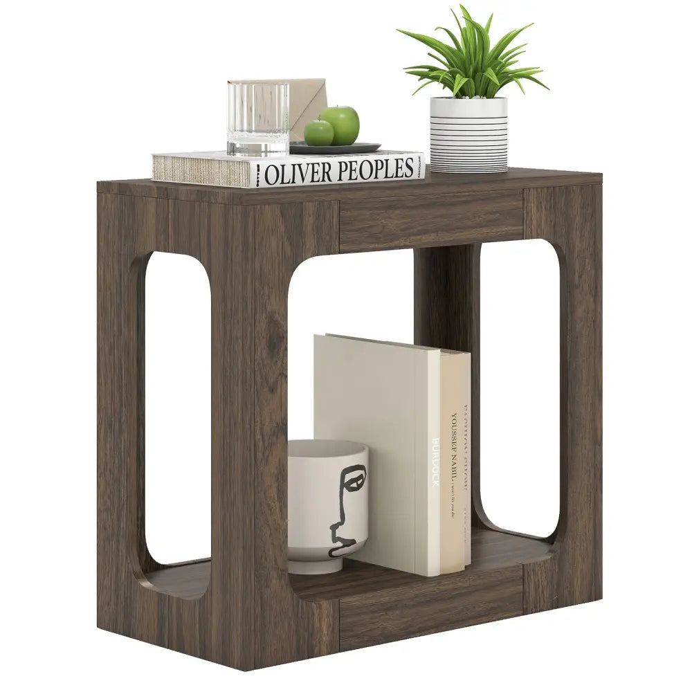 2-Tier End Table with Storage Shelf for Living Room-Walnut - Walnut - End & Side Tables